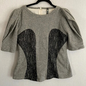 Katie Judith Wool Blend lace short sleeve blouse top Sz 38  (M)